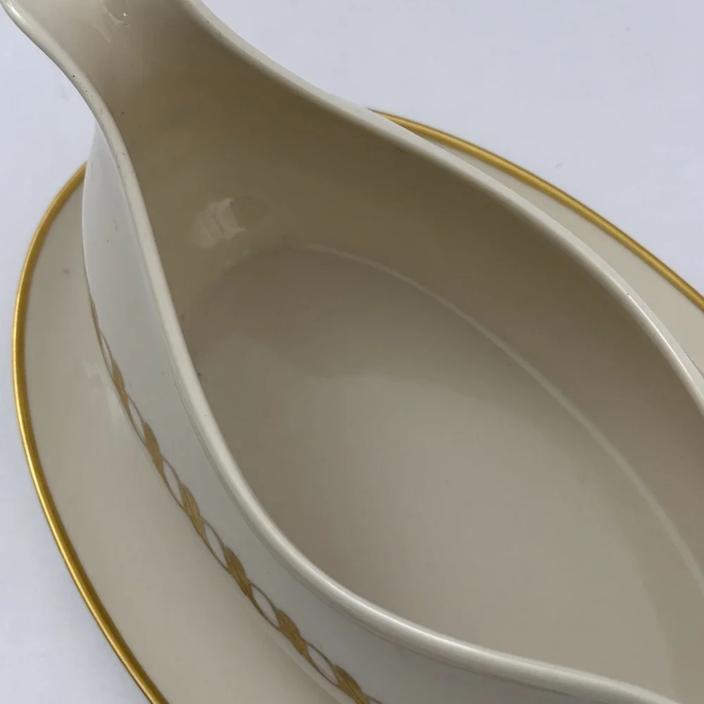 Vintage Franciscan Fine China Del Monte Cream Gold Accent Gravy Boat Underplate‎